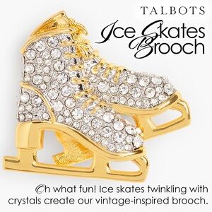 Talbots Gold and Silver Crystal Ice Skates Brooch